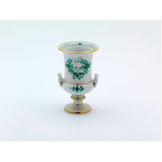 Vase, Indische Malerei 2 mit Kante, grün, Goldpunkte, Goldrand, H 14 cm