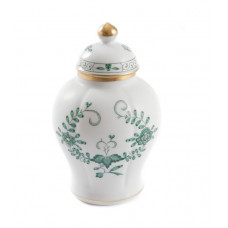 Vase, Indische Malerei 2 mit Kante, grün, Goldpunkte, Goldrand, H 14,5 cm