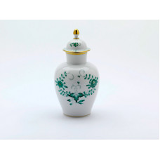 Vase, Indische Malerei 2 mit Kante, grün, Goldpunkte, Goldrand, H 23 cm