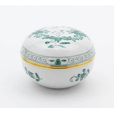 Dose, Indische Malerei 2 mit Kante, grün, Goldpunkte, Goldrand, ø 9 cm