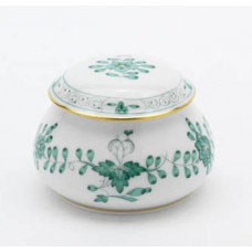 Dose, Indische Malerei 2 mit Kante, grün, Goldpunkte, Goldrand, ø 7 cm