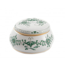 Dose, Indische Malerei 2 mit Kante, grün, Goldpunkte, Goldrand, 10 cm