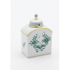 Teedose, Indische Malerei 2 mit Kante, grün, Goldpunkte, Goldrand, H 9,5 cm