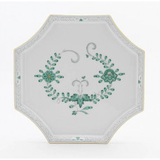 Platte,achteckig, Indische Malerei 2 mit Kante, gr&uuml;n, Goldpunkte, Goldrand, L 21 cm