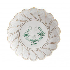 Schale, Indische Malerei 2 mit Kante, grün, Goldpunkte, Goldrand, ø 29 cm