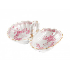 Salzgef&auml;&szlig;, Indische Malerei 2, mit Kante, purpur, Goldpunkte, Goldrand, L 11,5 cm