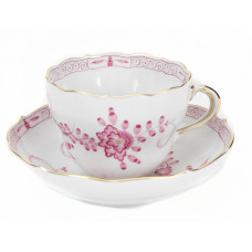 Kaffeetasse m.U., Indische Malerei 2, mit Kante, purpur, Goldpunkte, Goldrand, V 0,20 l