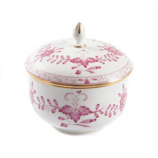 Zuckerdose, Indische Malerei 2, mit Kante, purpur, Goldpunkte, Goldrand, 10,5 cm