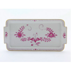 Platte,rechteck., Indische Malerei 2, mit Kante, purpur, Goldpunkte, Goldrand, L 29 cm