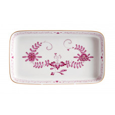 Platte,rechteck., Indische Malerei 2, mit Kante, purpur, Goldpunkte, Goldrand, L 23 cm