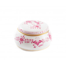 Dose, Indische Malerei 2, mit Kante, purpur, Goldpunkte, Goldrand, 10 cm