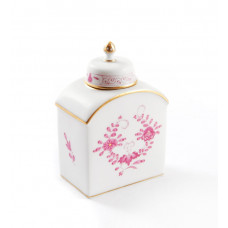 Teedose, Indische Malerei 2, mit Kante, purpur, Goldpunkte, Goldrand, H 9,5 cm