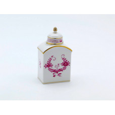 Teedose, Indische Malerei 2, mit Kante, purpur, Goldpunkte, Goldrand, H 14 cm