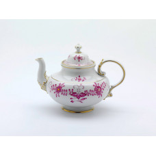 Teekanne, Indische Malerei 2, mit Kante, purpur, Goldpunkte, Goldrand, V 1,50 l