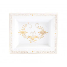 Vide-poche mittel, Indische Malerei 2 mit Kante, gelb, Goldpunkte, Goldrand, 16 x 13,5 cm