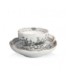 Kaffeetasse m.U., Indische Malerei, schwarz, Goldpunkte, Goldrand, V 0,20 l