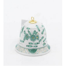 Miniatur-Glocke, Indische Malerei, gr&uuml;n, Goldpunkte, wei&szlig;er Rand, H 5 cm