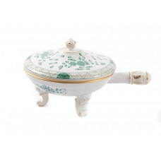 Tiegel, 2-teil., Indische Malerei, grün, Goldpunkte, Goldrand, 12 cm