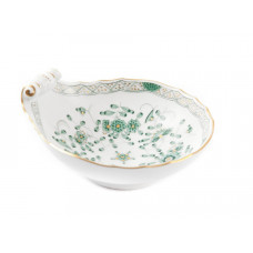 Salzgef&auml;&szlig;, Indische Malerei, gr&uuml;n, Goldpunkte, Goldrand, L 12 cm