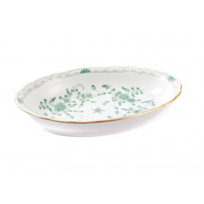 Beilageschale oval, Indische Malerei, grün, Goldpunkte, Goldrand, L 25 cm