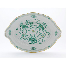 Schale zu 00028, Indische Malerei, gr&uuml;n, Goldpunkte, Goldrand, 43 cm