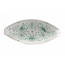 Beilageschale oval, Indische Malerei, grün, Goldpunkte, Goldrand, 40 cm