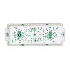 Platte,rechteck., Indische Malerei, gr&uuml;n, Goldpunkte, Goldrand, L 39 cm