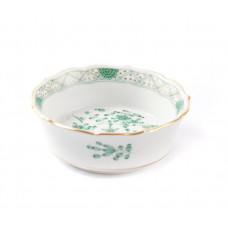 Sch&auml;lchen,rund, Indische Malerei, gr&uuml;n, Goldpunkte, Goldrand, 8 cm