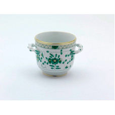 Blumentopf, Indische Malerei, grün, Goldpunkte, Goldrand, H 11 cm