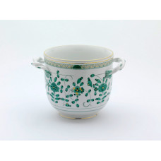 Blumentopf, Indische Malerei, grün, Goldpunkte, Goldrand, H 18 cm