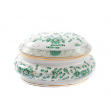 Dose, Indische Malerei, grün, Goldpunkte, Goldrand, L 12 cm