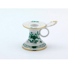 Leuchter, Indische Malerei, grün, Goldpunkte, Goldrand, H 7 cm