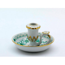 Leuchter, Indische Malerei, grün, Goldpunkte, Goldrand, H 7 cm