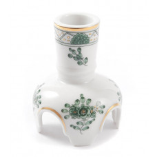 Leuchter, Indische Malerei, grün, Goldpunkte, Goldrand, H 7 cm