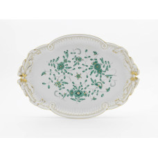 Platte, oval, Indische Malerei, gr&uuml;n, Goldpunkte, Goldrand, L 40 cm