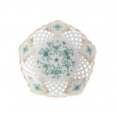 Schale, durchbr., Indische Malerei,grün,Goldpunkte,Schilderornamente goldstaff.,Goldrand, ø 18 cm