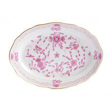 Platte, oval, Indische Malerei, purpur, Goldpunkte, Goldrand, L 25 cm