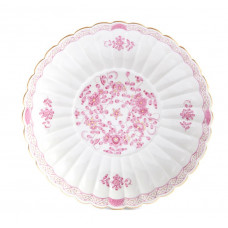 Beilageschale rund,gemuschelt, Indische Malerei, purpur, Goldpunkte, Goldrand, ø 21 cm