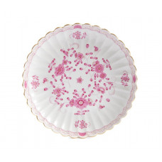 Beilageschale rund,gemuschelt, Indische Malerei, purpur, Goldpunkte, Goldrand, ø 28 cm