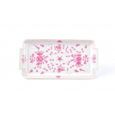 Platte,rechteck., Indische Malerei, purpur, Goldpunkte, Goldrand, L 29 cm