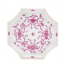 Platte,achteckig, Indische Malerei, purpur, Goldpunkte, Goldrand, L 21 cm