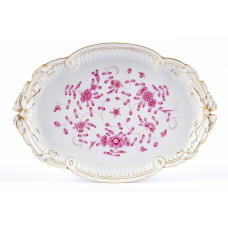 Platte, oval, Indische Malerei, purpur, Goldpunkte, Goldrand, L 40 cm