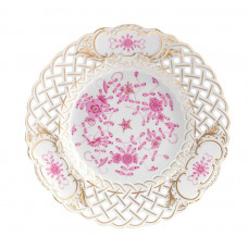 Teller, durchbr., Indische Malerei, purpur, Goldpunkte, Goldrand und Goldstaffage, ø 24 cm