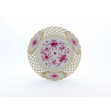 Teller, durchbr., Indische Malerei, purpur, Goldpunkte, Goldrand und Goldstaffage, ø 29 cm