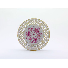 Schale, durchbr., Indische Malerei, purpur, Goldpunkte, Goldrand und Goldstaffage, ø 20 cm