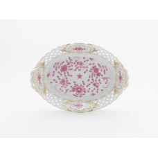 Korb, durchbr.  mit 2 Henkel, Indische Malerei, purpur, Goldpunkte, Goldrand und Goldstaffage, L 25 cm