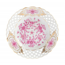 Teller, durchbr., Indische Malerei,purpur,Goldpunkte,Schilderornamente goldstaff.,Goldr., ø 15 cm