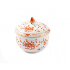 Zuckerdose, Indische Malerei, rot, Goldpunkte, Goldrand, ø 10 cm