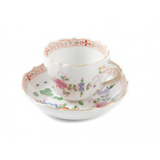 Espressotasse, Fels- und Vogelmalerei 2, mit Kante, bunt, Goldrand, V 0,1 l