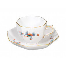 Tasse m.U. achteckig, Chinesische Blumenmalerei 7, bunt mit Kupferfarben, Goldrand, V 0,15 l